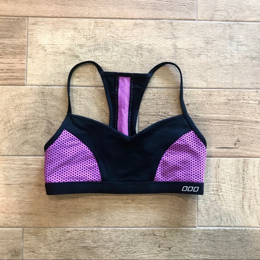 Lorna Jane black purple pink mesh sports bra
